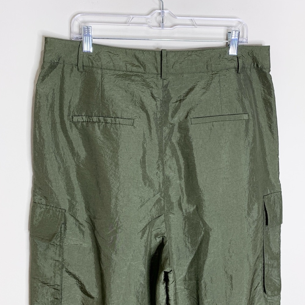 Tibi Stella Crispy Nylon Pleated Cargo Pant (Sz 12 Hemmed) Wide Leg Army Green - Picture 13 of 16